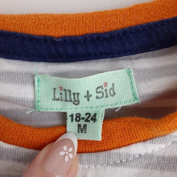 Lilly + Sid Pumpkin Patch Teddy Bear Long Sleeve Shirt Gray Stripe Baby 18-24mo - Picture 5 of 6